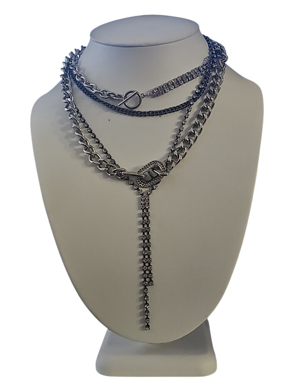 Silver Multi-Layer Chain Statement Choker Necklace